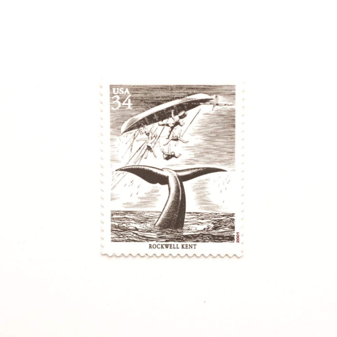 "34 Cent Rockwell Kent "Moby Dick" Postage Stamps // Set of 5 // UNUSED" - Postage Stamps in black by Flourish Fine Writing