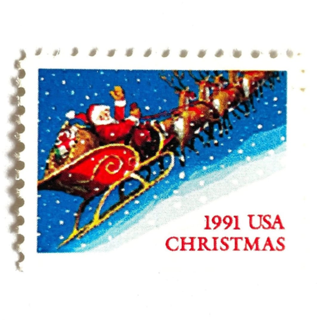 ""Santa and Sleigh" Stamps | Contemporary Christmas Series | Vintage Unused USPS Postage 29c | Pack of 10" - Postage Stamps in blue by Heritage Post House