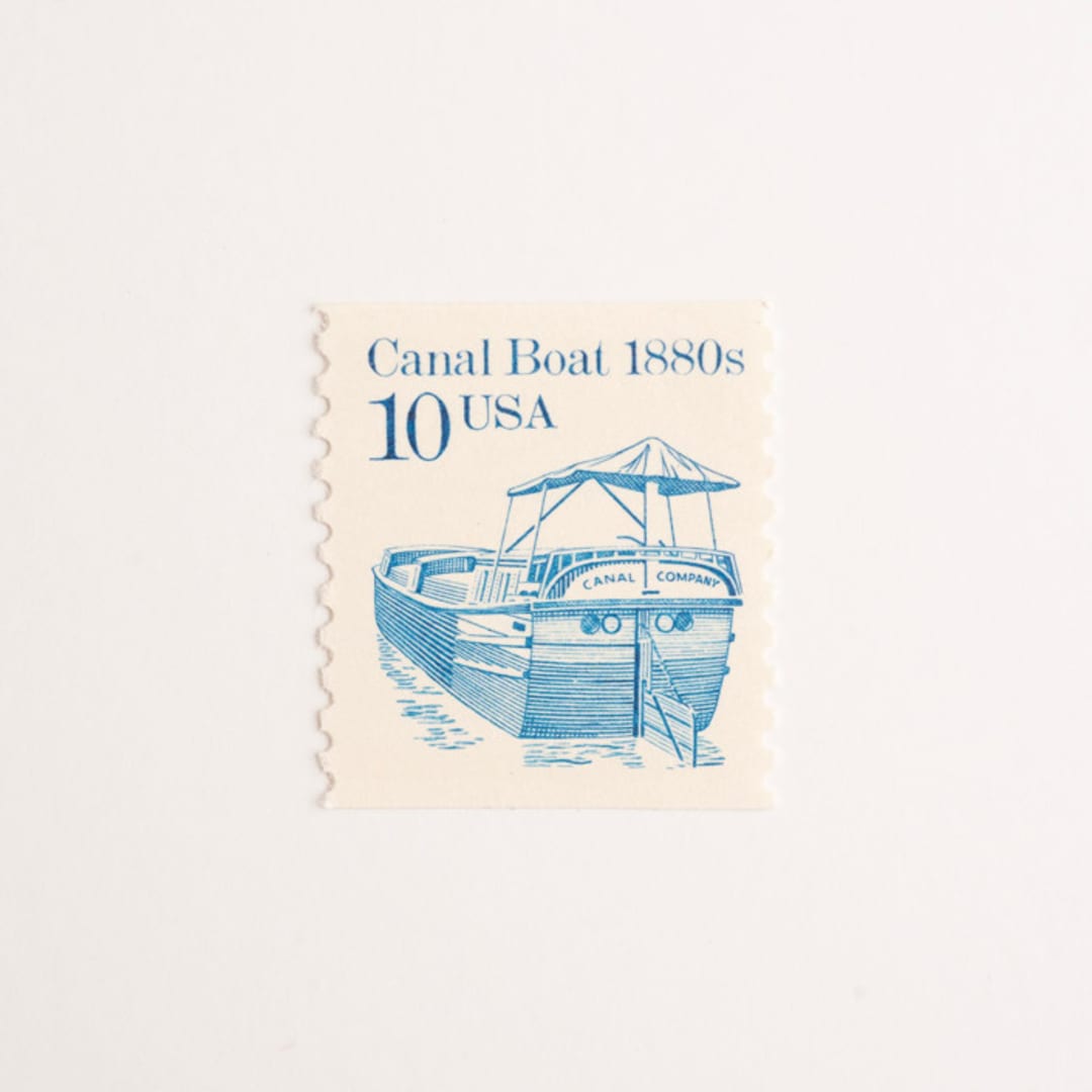 "10 Cent Canal Boat Postage Stamps // Set of 10 // UNUSED Postage Stamps" - Postage Stamps in blue by Flourish Fine Writing