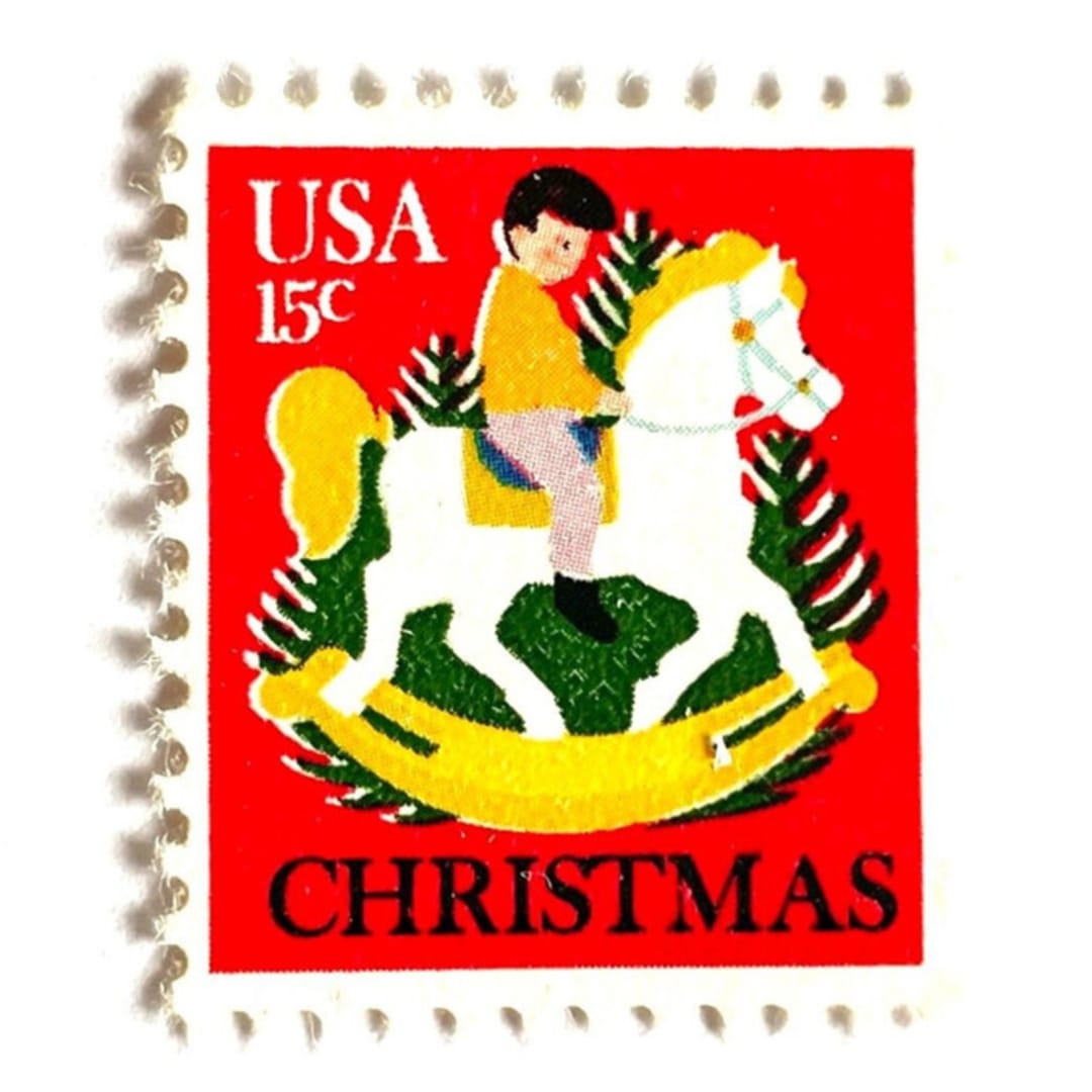 ""Child on Hobby Horse" Postage Stamps | Contemporary Christmas Series | Unused USPS Postage 15c | Pack of 20" - Postage Stamps in red by Heritage Post House