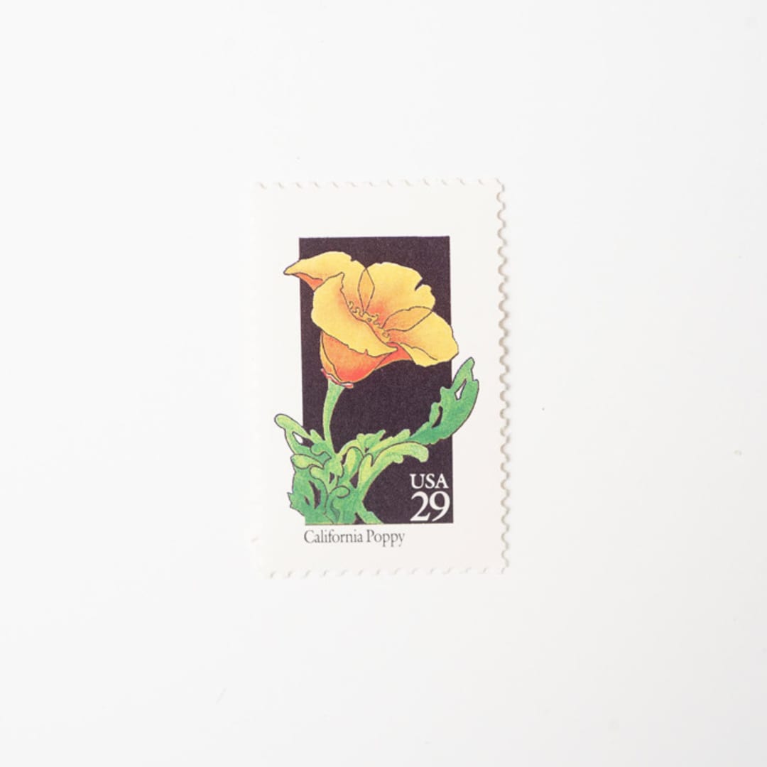 "29 Cent California Poppy // Set of 5 // UNUSED Vintage Postage Stamps" - Postage Stamps in yellow by Flourish Fine Writing