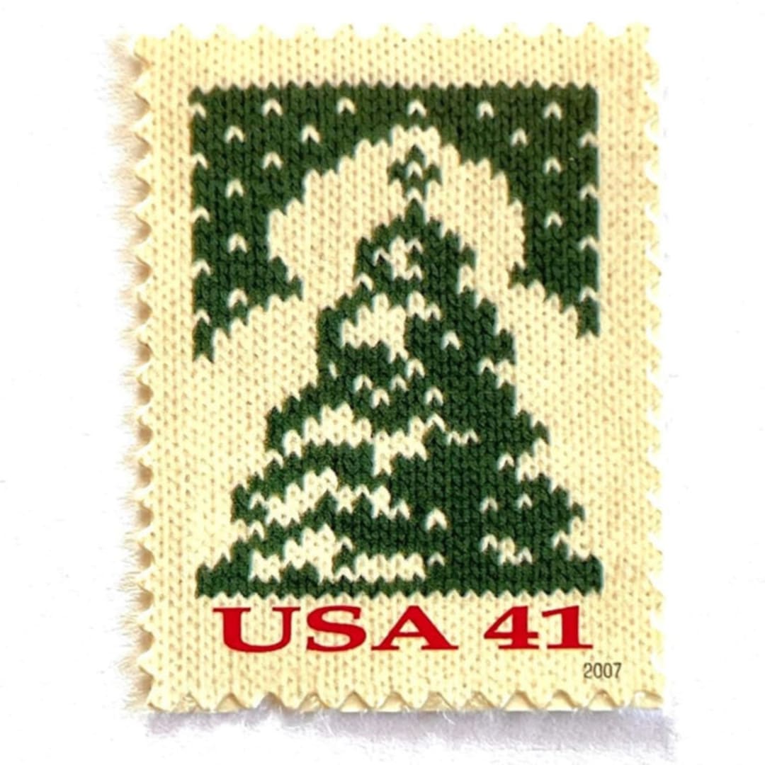 "Holiday Knits “Christmas Tree” Postage Stamps | Contemporary Christmas Series | Vintage Unused USPS Postage 41c | Pack of 10" - Postage Stamps in green by Jennifer Kramer