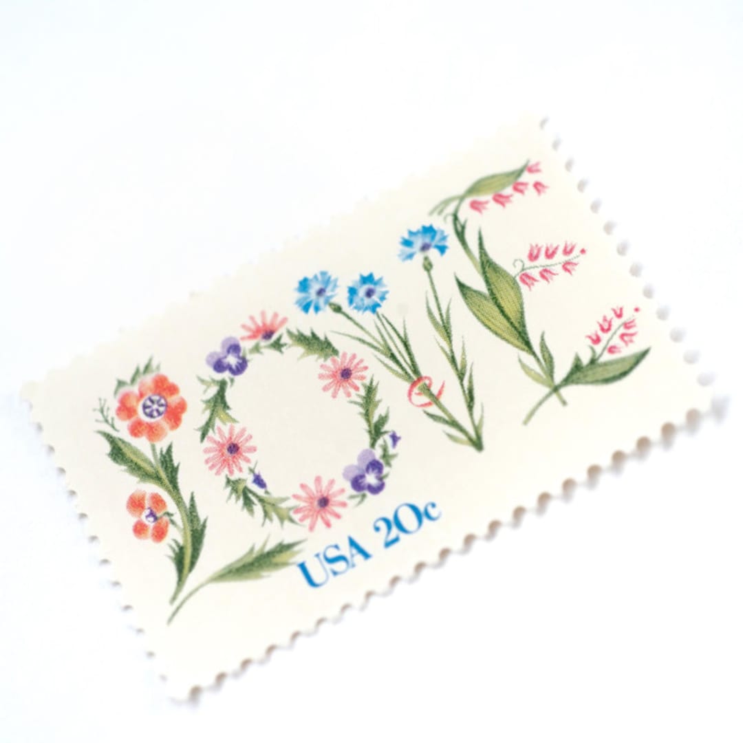 "20 Cent Floral Love Postage Stamps // Set of 10 // UNUSED Vintage Stamps" - Postage Stamps in pink by Flourish Fine Writing