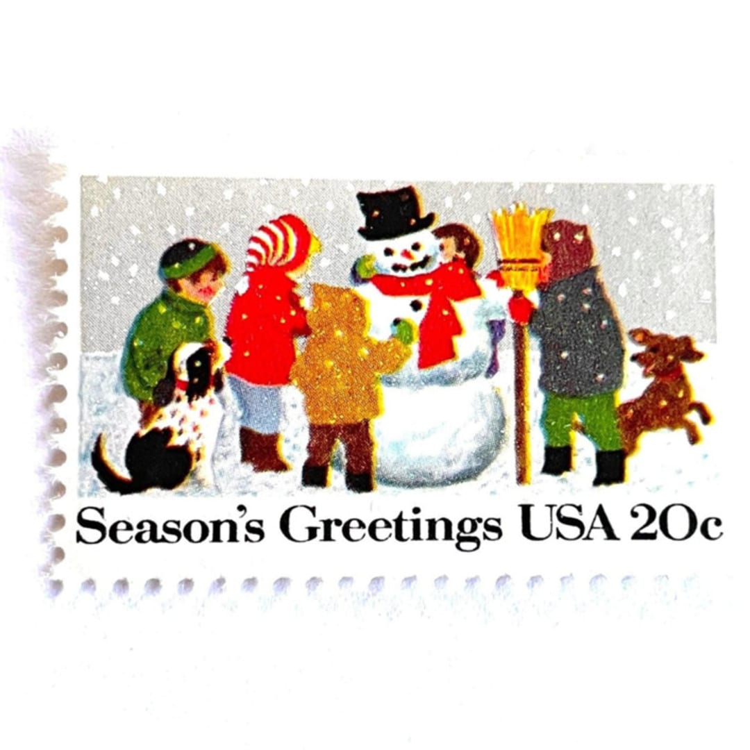 ""Building a Snowman" Postage Stamps | Contemporary Christmas Series | Unused USPS Postage 20c | Pack of 10" - Postage Stamps in multicolor by Heritage Post House