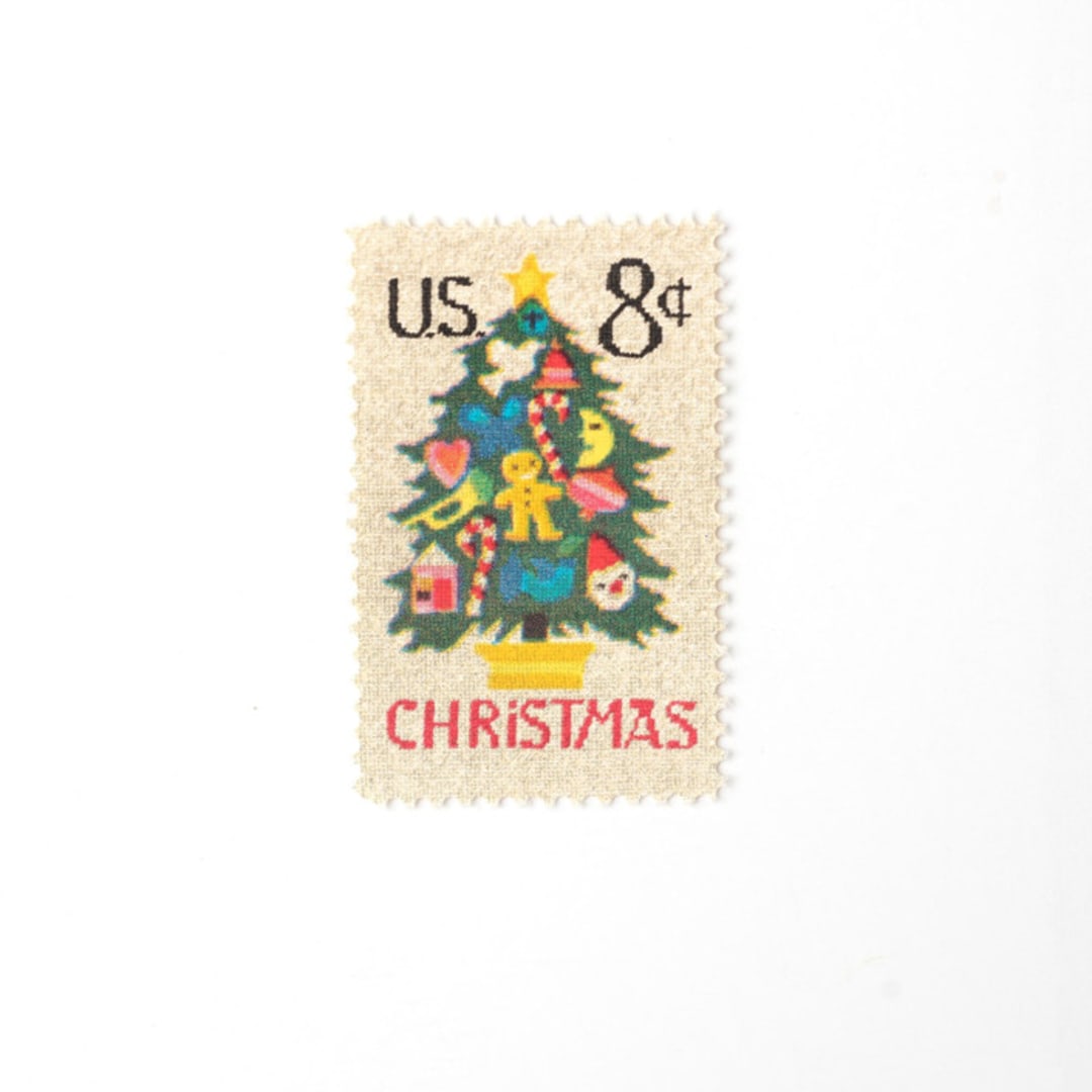 "8 Cent Christmas Tree Needlepoint Postage Stamps // Set of 10 // UNUSED Vintage Holiday stamps" - Postage Stamps in green by Flourish Fine Writing