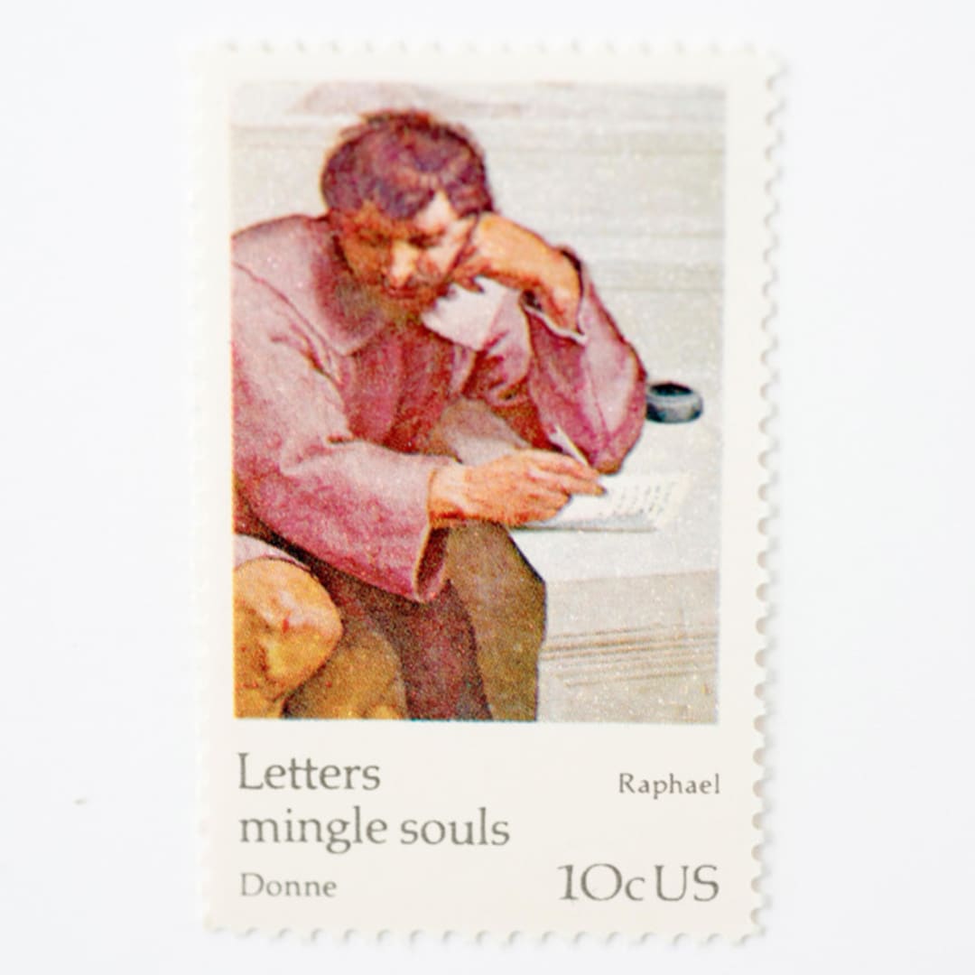 "10 Cent Letters Mingle Souls Donne/Raphael Postage Stamps // Set of 10 // UNUSED vintage postage stamps" - Postage Stamps in pink by Flourish Fine Writing