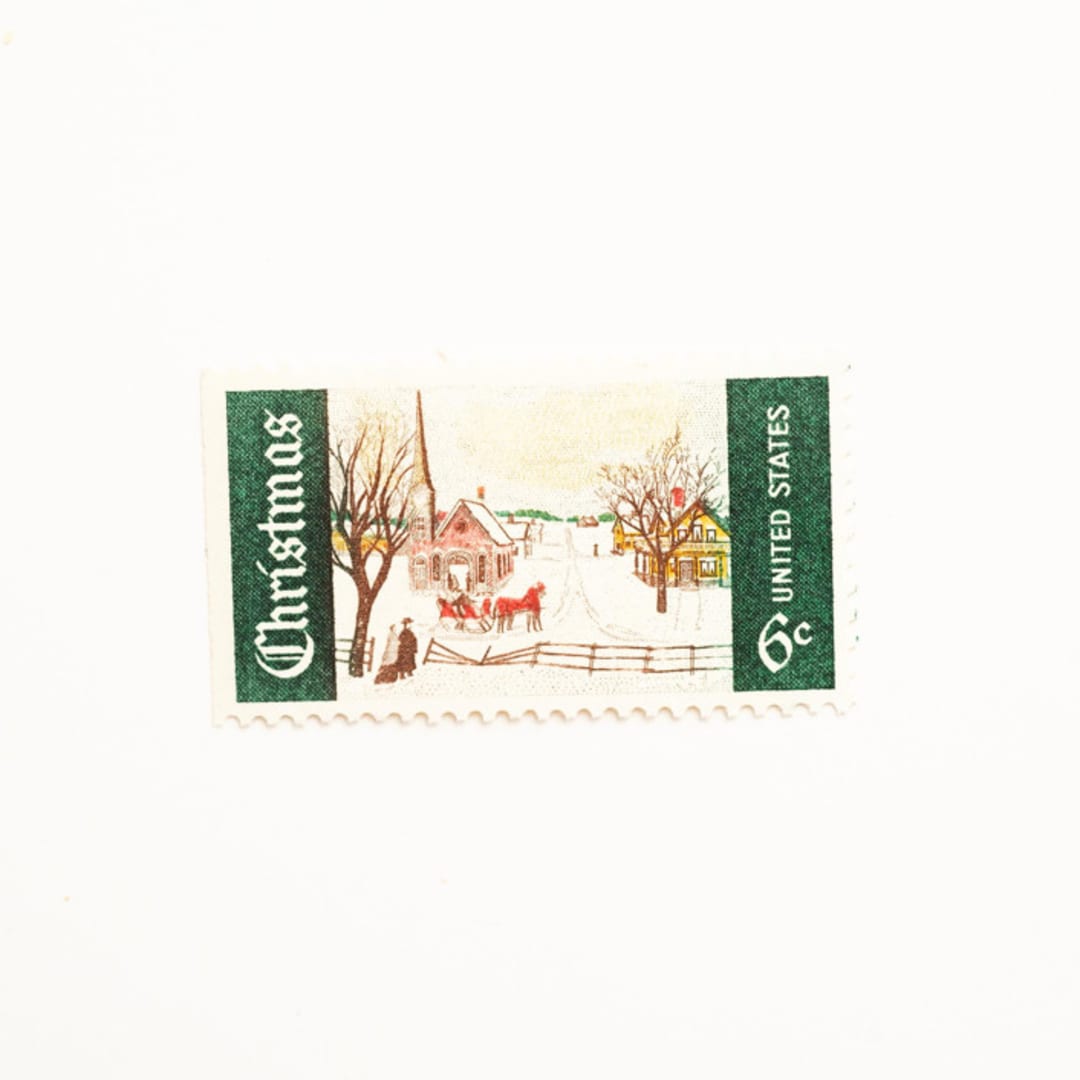 "6 Cent Winter Sunday in Norway, Maine Postage Stamps // Set of 10 // UNUSED" - Postage Stamps in green by Flourish Fine Writing