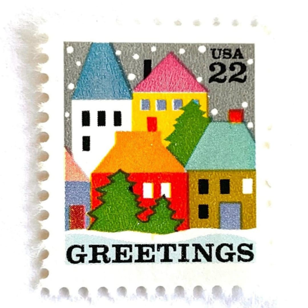 ""Winter Village Scene" Postage Stamps | Contemporary Christmas Series | Unused USPS Postage 22c | Pack of 20" - Postage Stamps in red by Heritage Post House