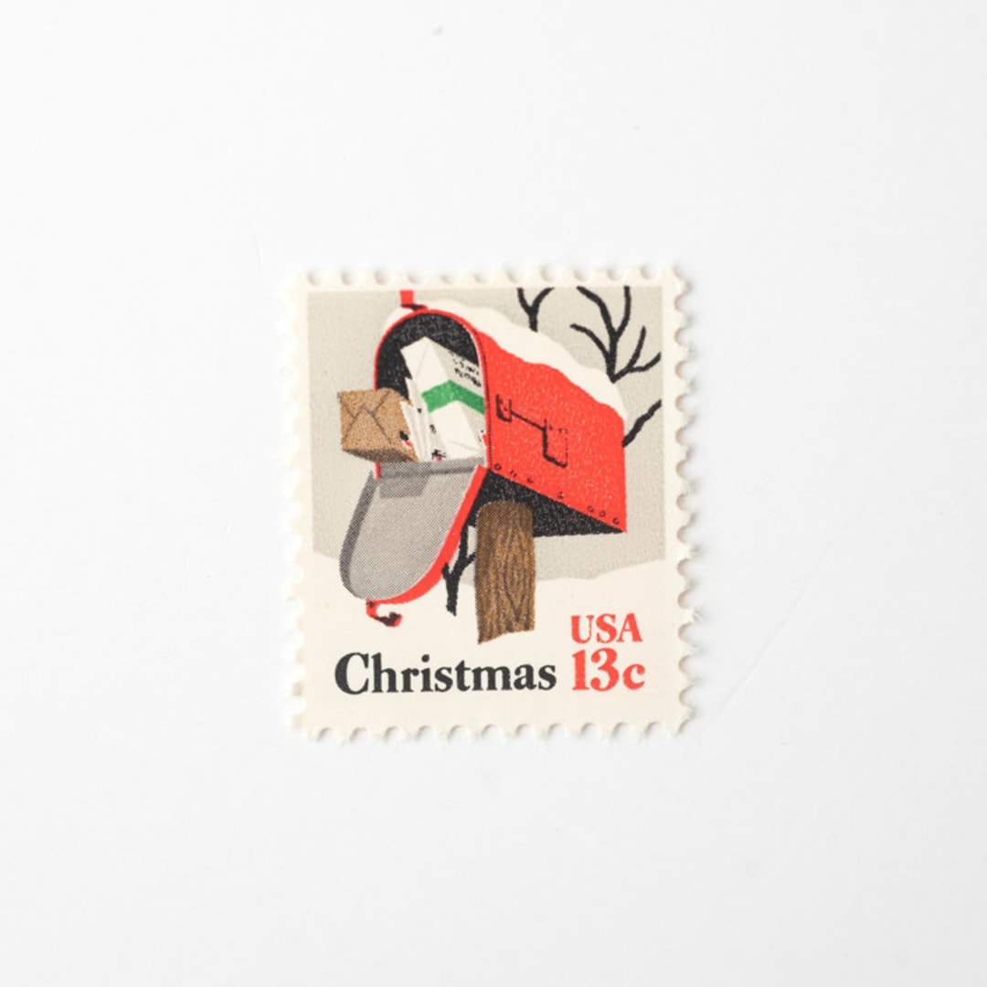 "13 Cent Rural Mailbox in Snow Postage Stamps // Set of 10 // UNUSED Vintage Stamps" - Postage Stamps in red by Flourish Fine Writing