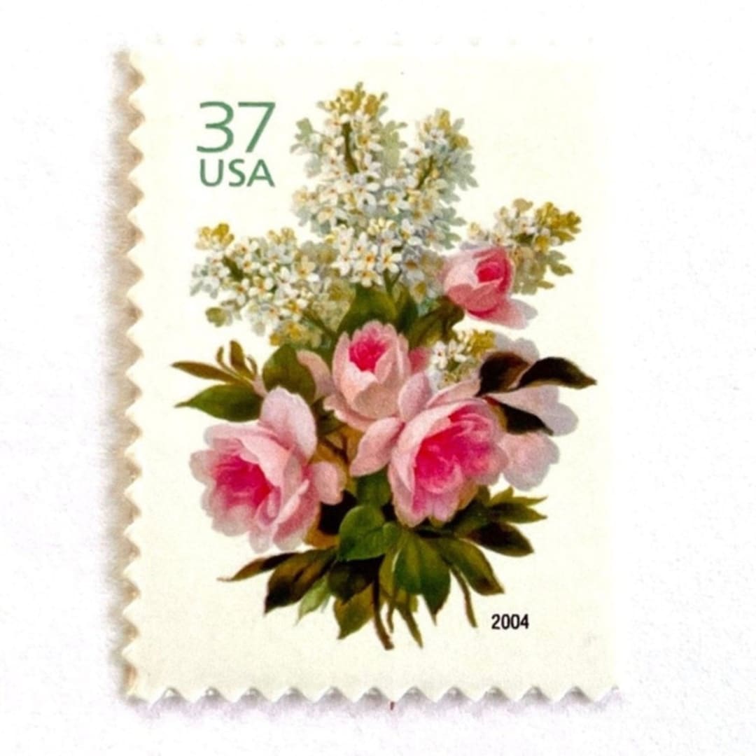 "Garden Bouquet Postage Stamps | Wedding Series | Vintage Unused USPS Postage 37c | Pack of 10" - Postage Stamps in pink by Heritage Post House