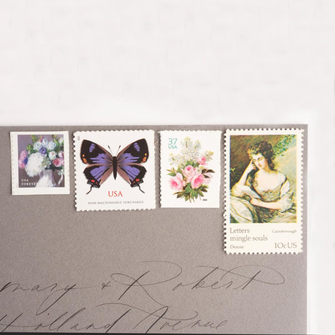 "Butterfly Garden Postage Set // Set of 5 // $2.52 in postage" - Postage Stamps in green by Flourish Fine Writing