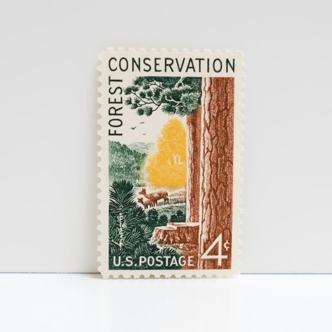 "Vintage Unused Stamps - Forest Conservation, 4 cent - Set of 5" - Postage Stamps in multicolor by Tablo Post