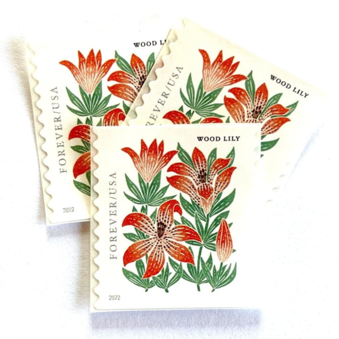 "Wood Lily Postage Stamps | Mountain Flora Series | Wedding Stamps | Vintage Unused USPS Postage Forever Stamps | Pack of 10" - Postage Stamps in red by Heritage Post House