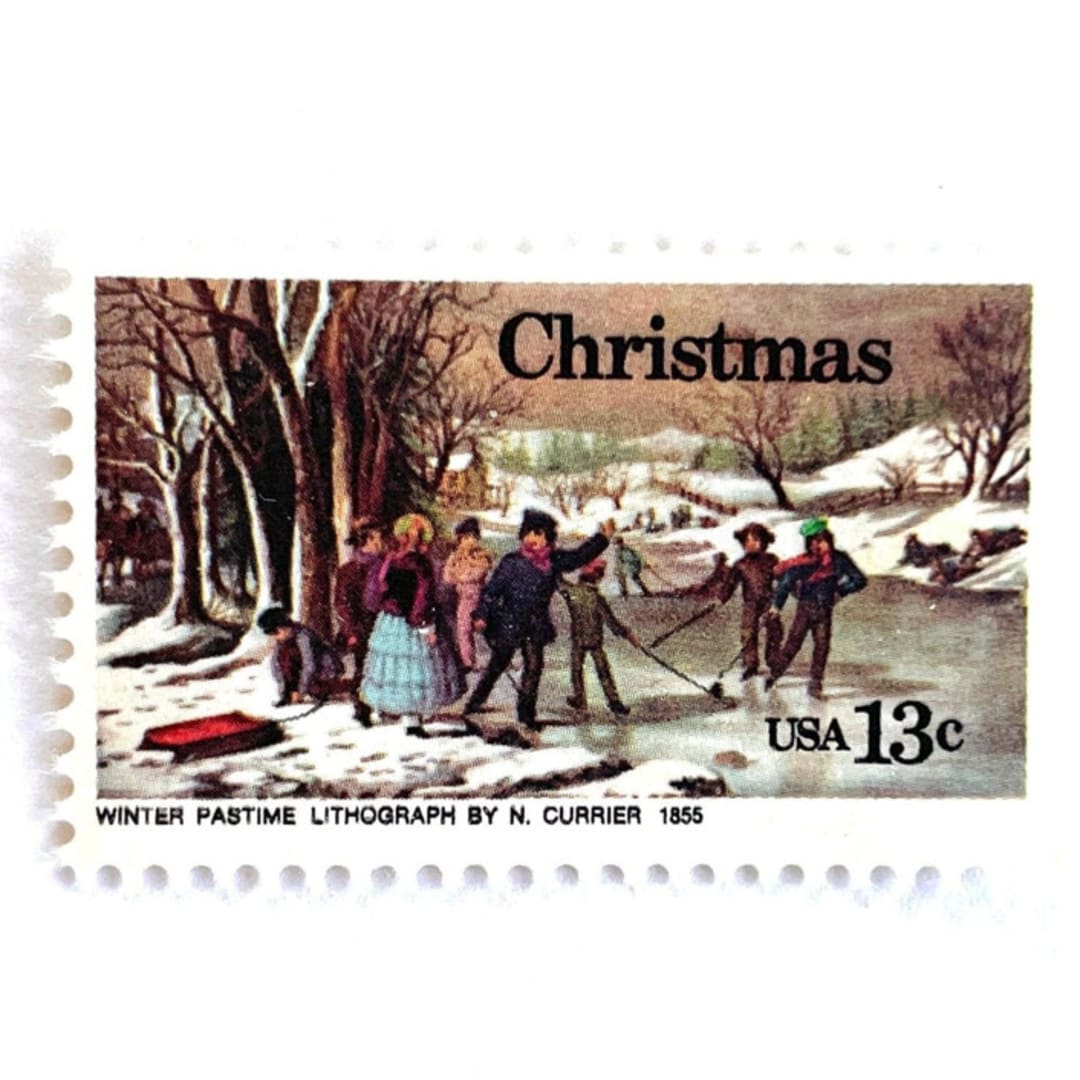 ""Currier's Winter Pastime" Postage Stamps | Contemporary Christmas Series | Unused USPS Postage 13c | Pack of 20" - Postage Stamps in multicolor by Heritage Post House