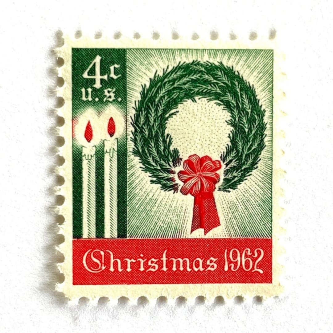 ""Christmas Wreath and Candles" Postage Stamps | Contemporary Christmas Series | Unused USPS Postage 4c | Pack of 20" - Postage Stamps in green by Heritage Post House