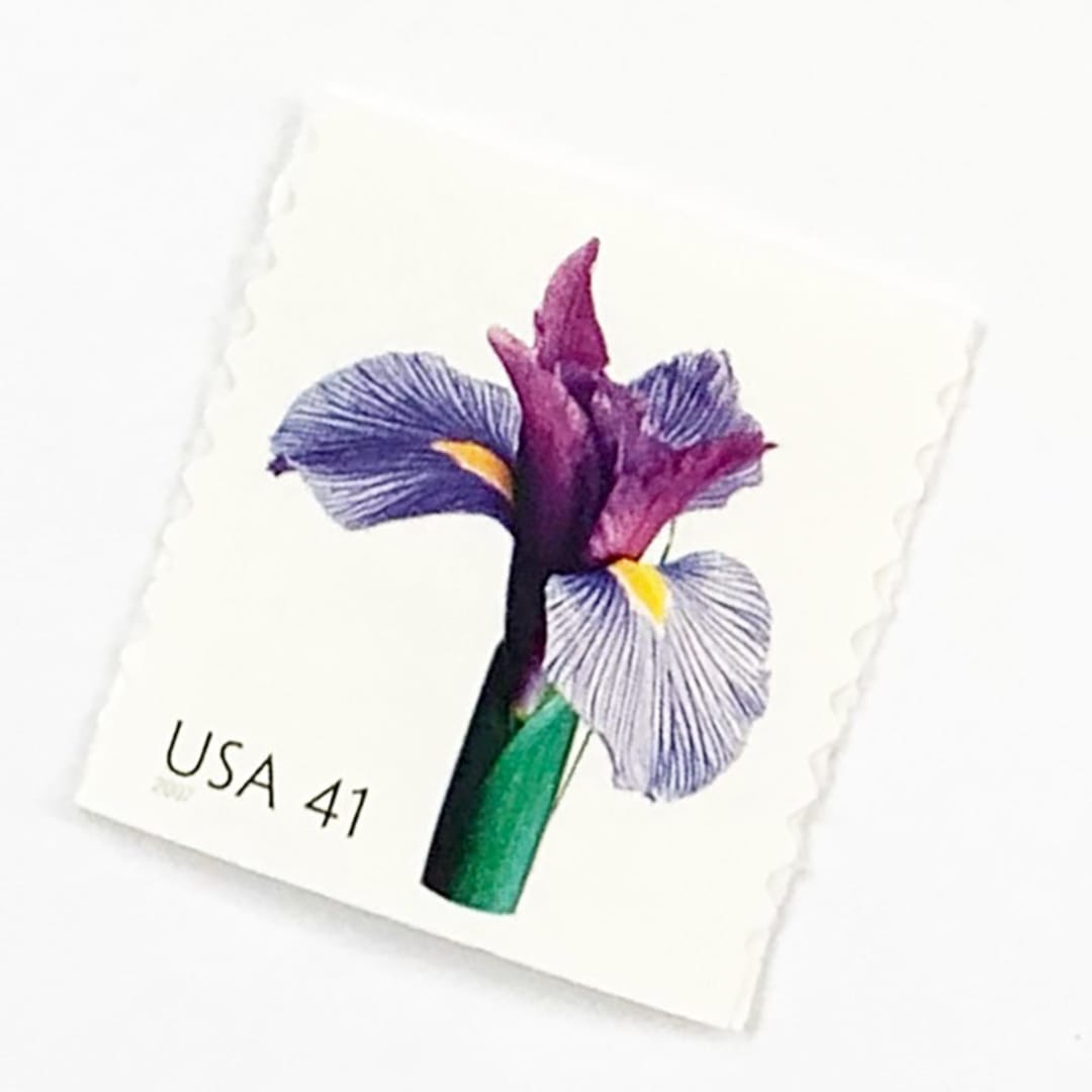 "41 Cent Purple Iris Flower Postage Stamps // Set of 5 // UNUSED" - Postage Stamps in purple by Flourish Fine Writing