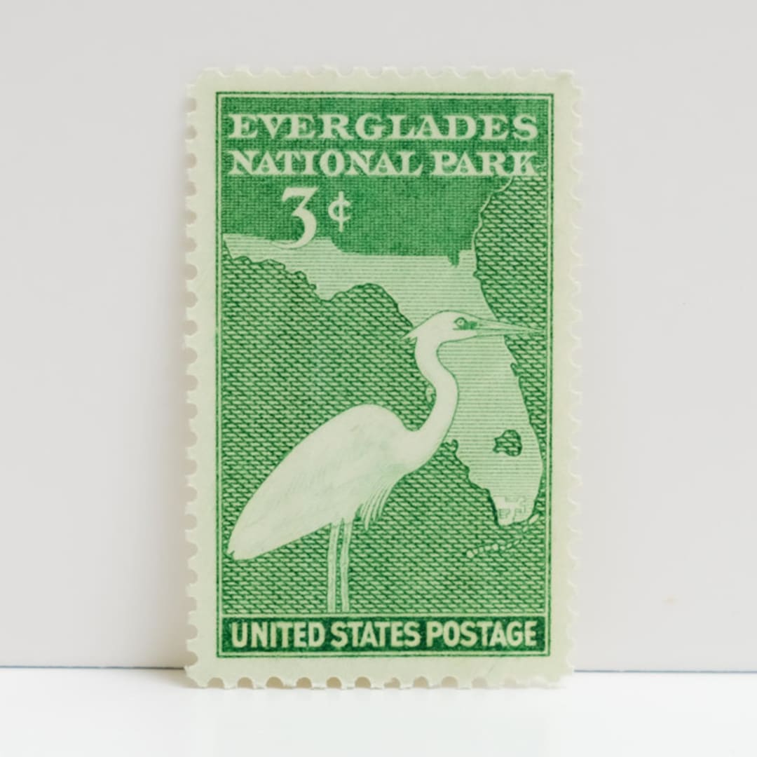 "Vintage Unused Stamps - Everglades National Park, 3 cent - Set of 5" - Postage Stamps in green by Tablo Post
