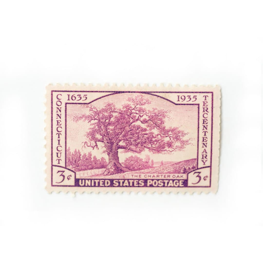 "3 Cent Charter Oak // Set of 10 // UNUSED vintage postage stamps" - Postage Stamps in pink by Flourish Fine Writing