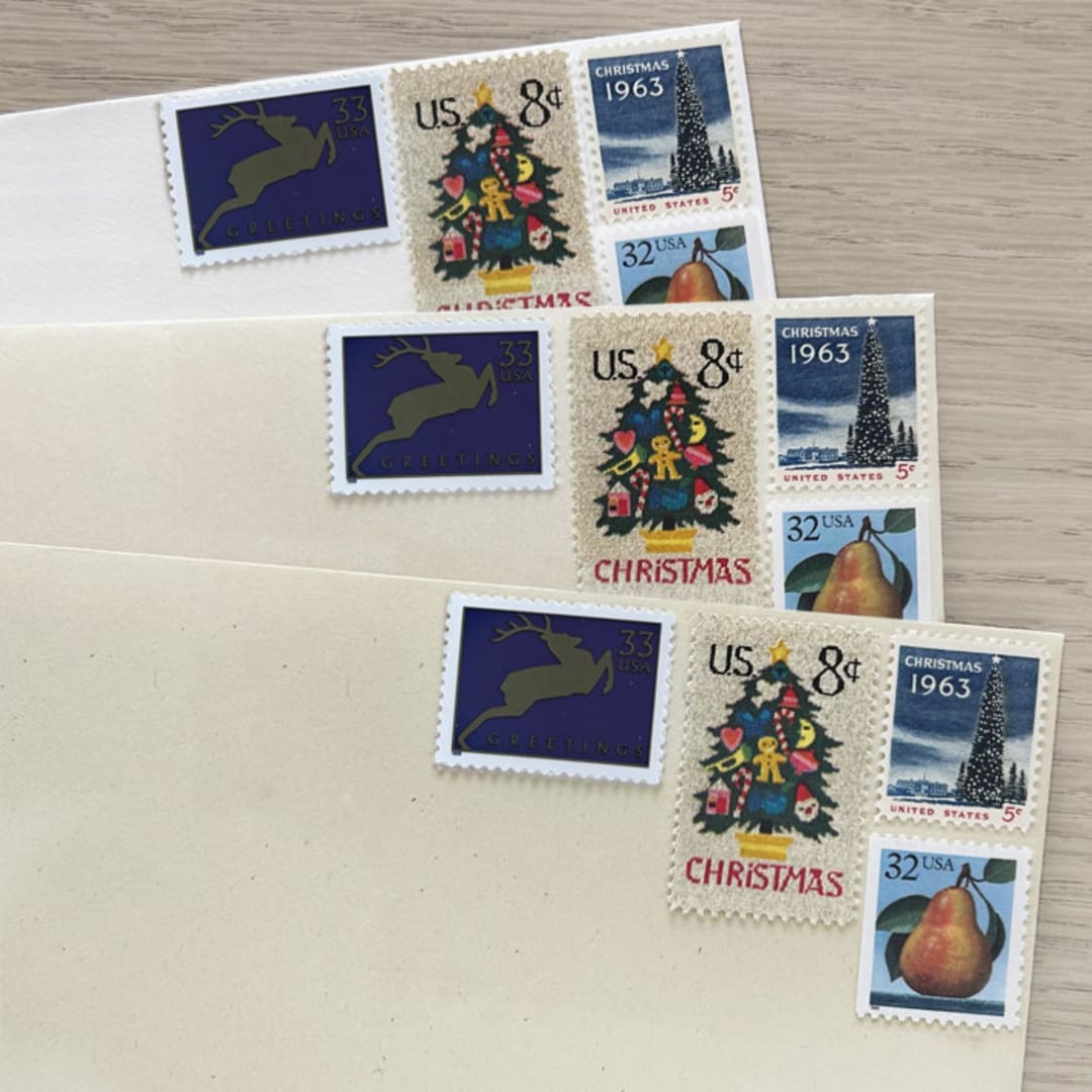 "78 cents . Partridge in a Pear Tree Vintage Postage Stamps . Set of 5" - Postage Stamps in blue by Kristen Melchor