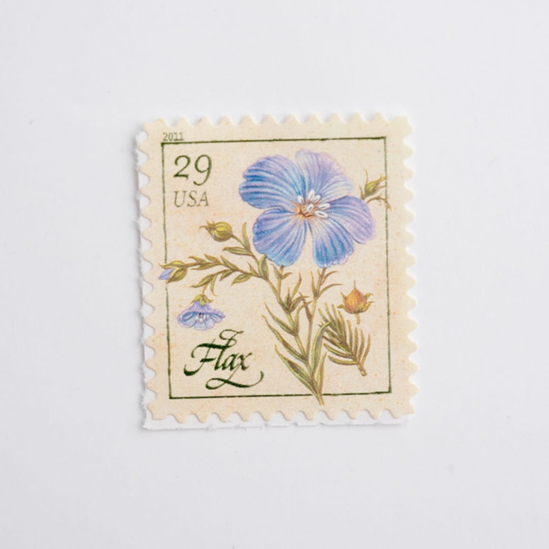 "29 Cent Flax Herb Postage Stamps // Set of 5 // UNUSED Vintage postage" - Postage Stamps in blue by Flourish Fine Writing
