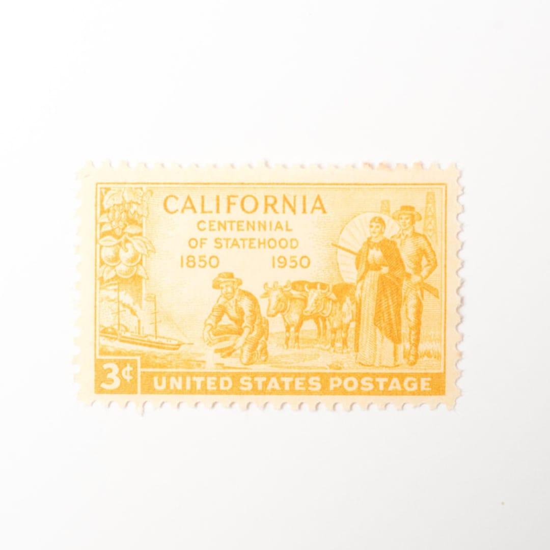 "3 Cent California Statehood Stamps // Set of 10 // UNUSED Vintage Stamps" - Postage Stamps in yellow by Flourish Fine Writing