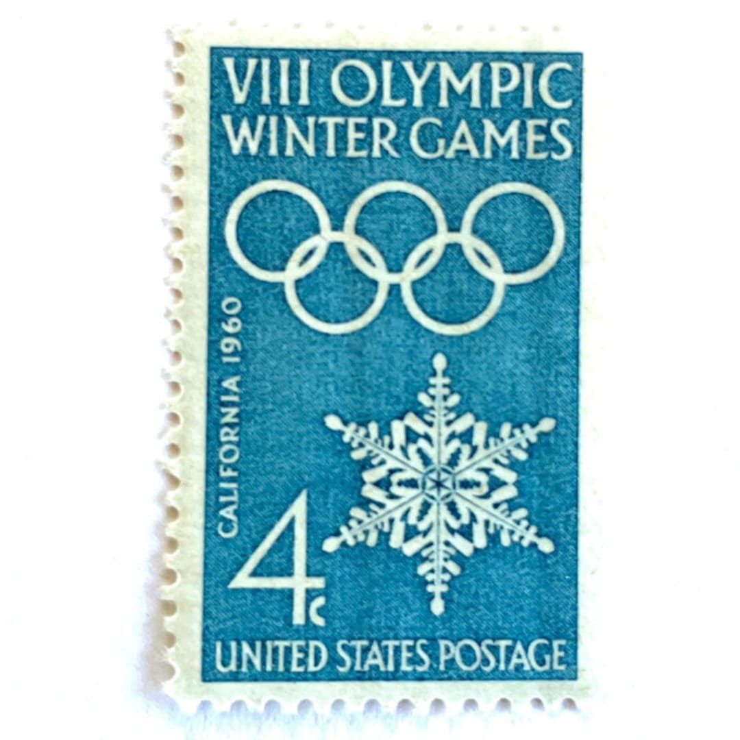 ""VIII Olympic Winter Games" Postage Stamps | Unused USPS Postage 4c | Pack of 20" - Postage Stamps in blue by Jennifer Kramer