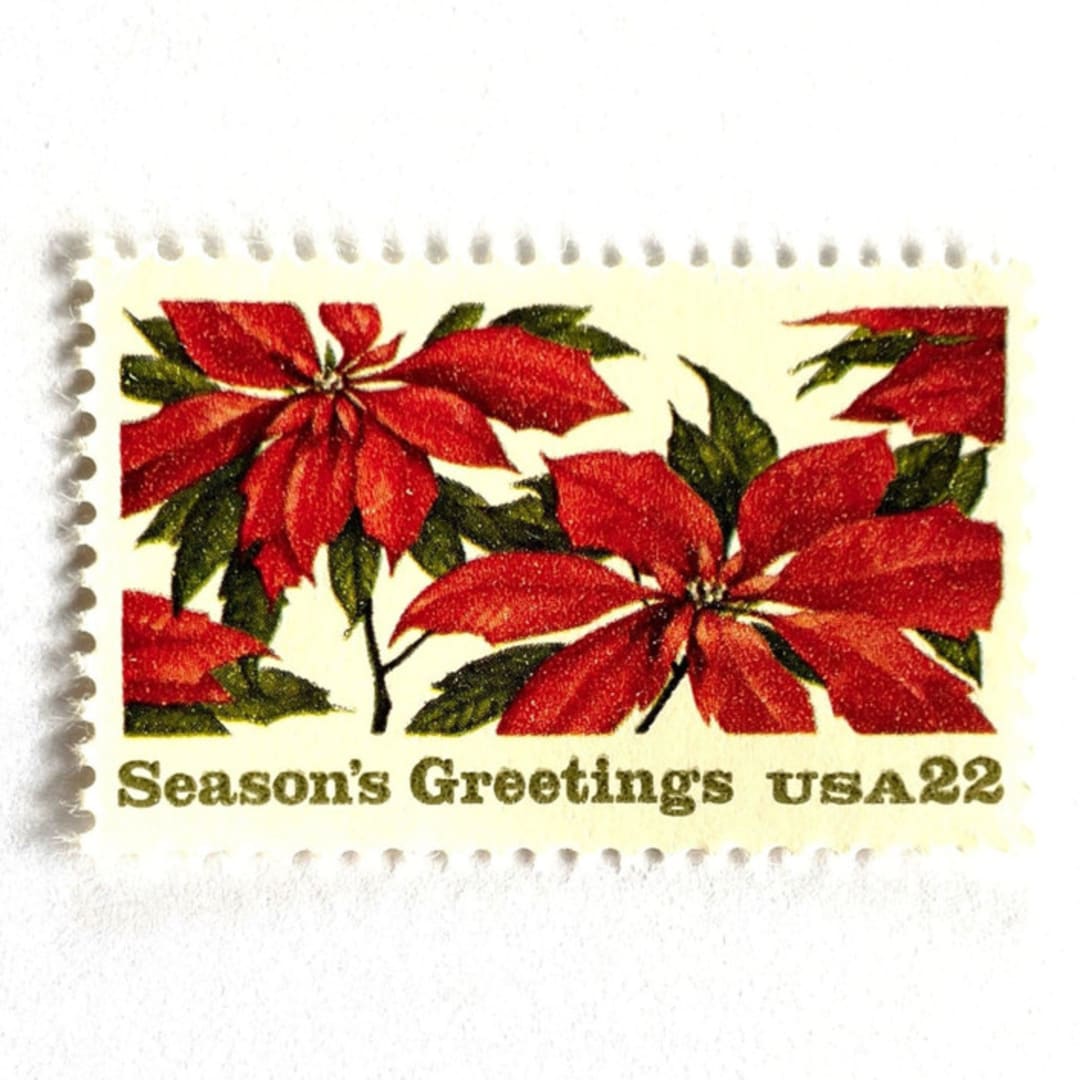 ""Poinsettia Plants" Postage Stamps | Contemporary Christmas Series | Unused USPS Postage 22c | Pack of 10" - Postage Stamps in red by Heritage Post House