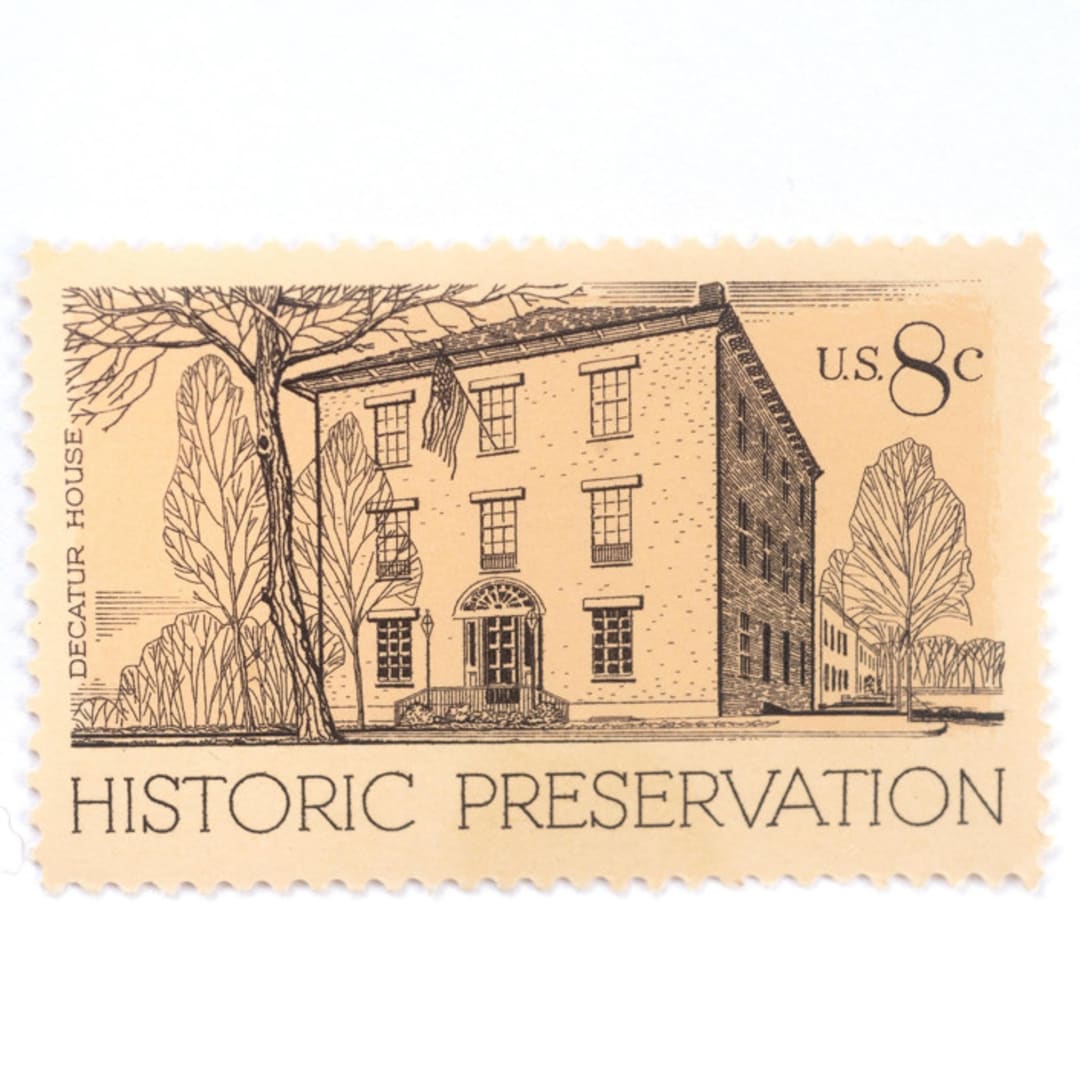 "8 Cent Historic Preservation Decatur House Postage Stamps // Set of 10 // UNUSED vintage stamps" - Postage Stamps in beige by Flourish Fine Writing