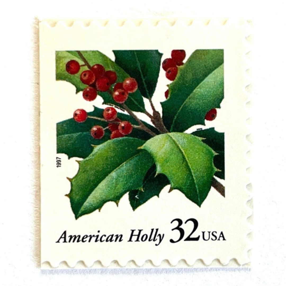 ""American Holly" Postage Stamps | Contemporary Christmas Series | Unused USPS Postage 32c | Pack of 10" - Postage Stamps in green by Heritage Post House