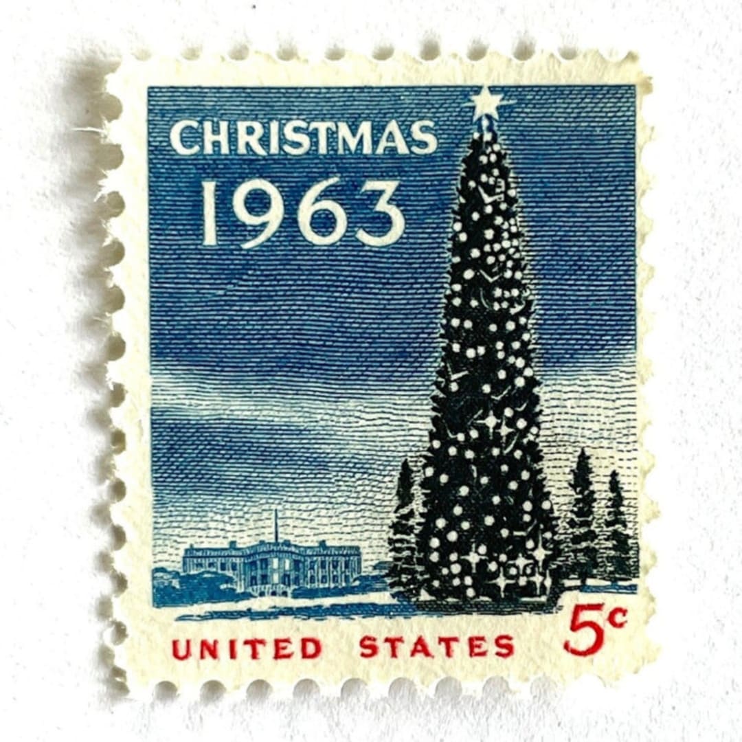 ""Christmas Tree and White House" Postage Stamps | Christmas Issue | Unused USPS Postage 5c | Pack of 20" - Postage Stamps in blue by Heritage Post House