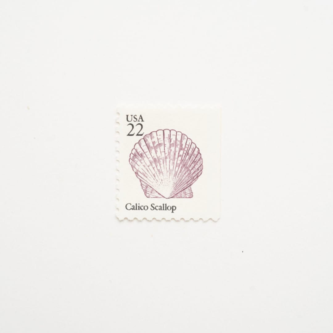 "22 Cent Calico Seashell Postage Stamps // Set of 10 // UNUSED" - Postage Stamps in purple by Flourish Fine Writing