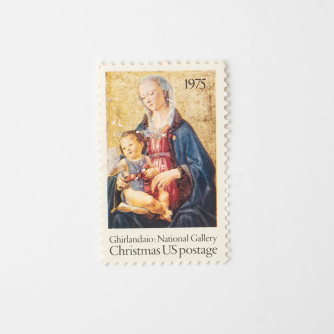"10 Cent Christmas Madonna & Child Postage Stamps // Set of 10 // UNUSED Vintage Stamps" - Postage Stamps in blue by Flourish Fine Writing