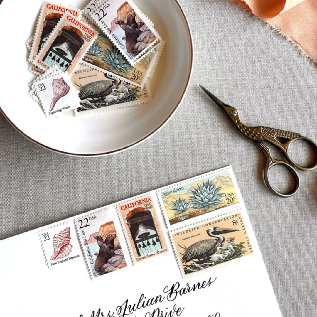 "California Vintage Postage, 10 Sets" - Postage Stamps in natural by Jennifer Kramer