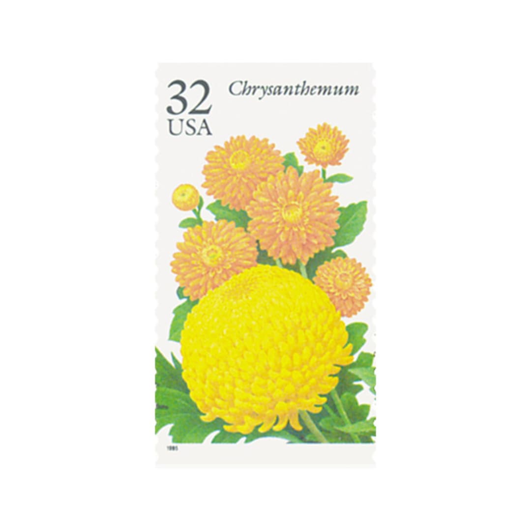 "32 Cent Yellow and Orange Chrysanthemum Stamps // Set of 10 // UNUSED Vintage postage" - Postage Stamps in orange by Flourish Fine Writing