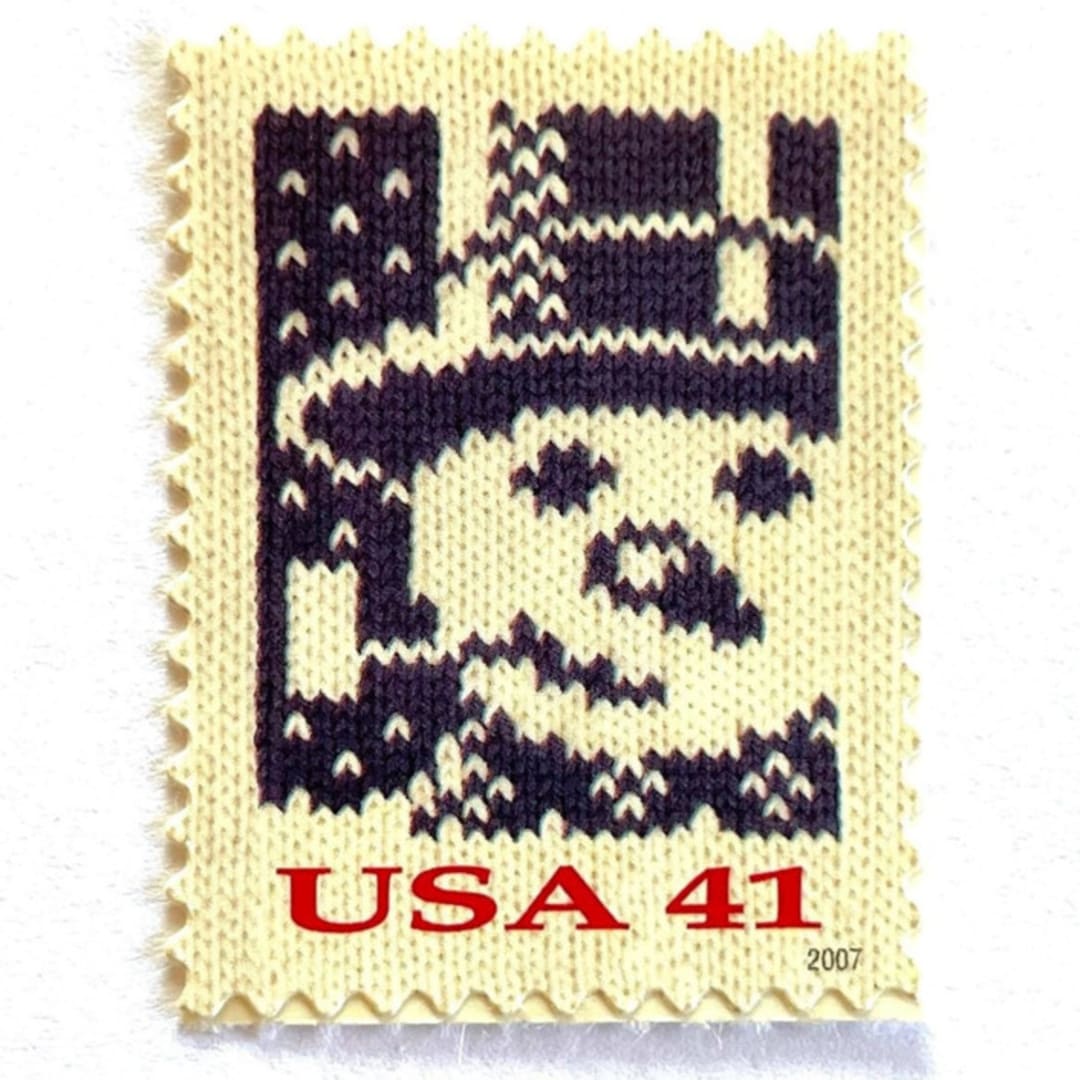 "Holiday Knits “Snowman” Postage Stamps | Contemporary Christmas Series | Vintage Unused USPS Postage 41c | Pack of 10" - Postage Stamps in blue by Jennifer Kramer