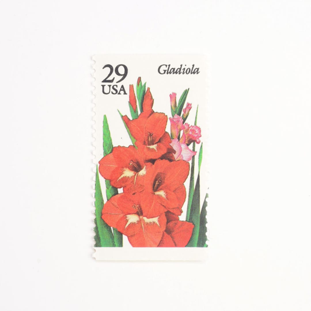 "29 Cent Gladiola Postage Stamps // Set of 10 // UNUSED" - Postage Stamps in red by Flourish Fine Writing