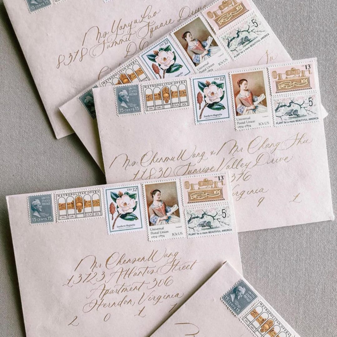 "CUSTOM Vintage Postage Set // Set of 10 // $1.07 in postage" - Postage Stamps in multicolorassorted-colors by Flourish Fine Writing