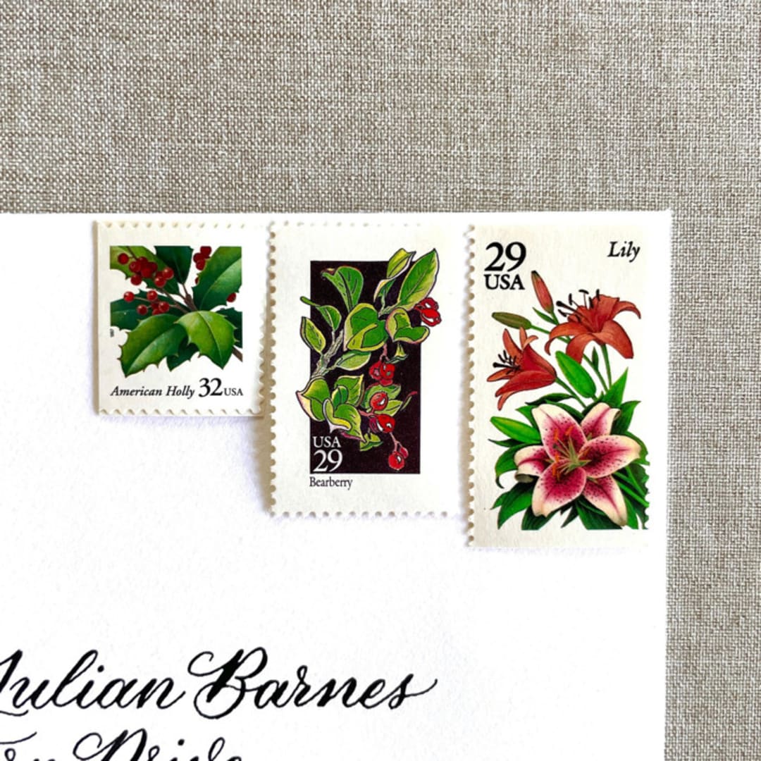 "Holiday Botanical Vintage Postage, 10 Sets" - Postage Stamps in multicolor by Jennifer Kramer