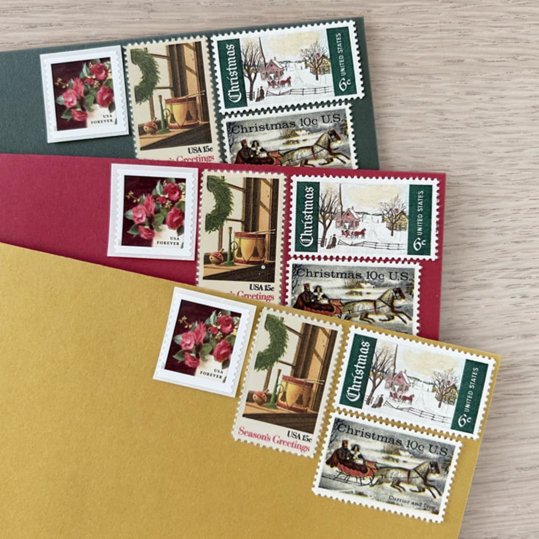 "$1.04 cents . Red Camellia Holiday Postage Stamps . Set of 5" - Postage Stamps in red by Kristen Melchor