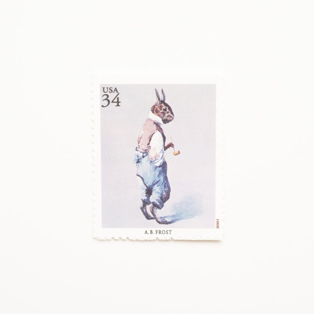 "34 Cent A.B. Frost, "Brer Rabbit" Postage Stamps // Set of 10 // UNUSED" - Postage Stamps in blue by Flourish Fine Writing
