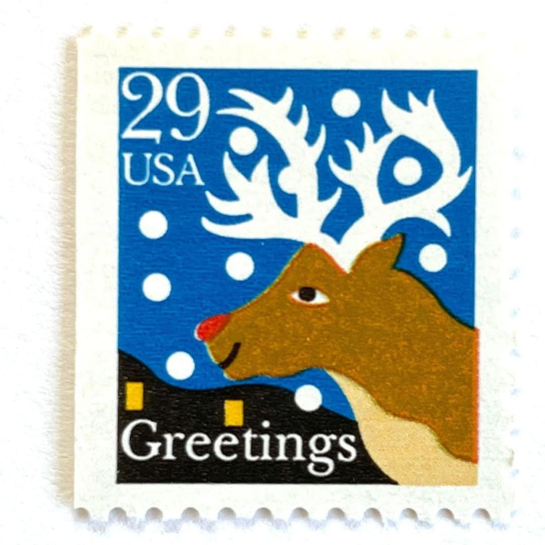 ""Reindeer" Postage Stamps | Contemporary Christmas Series | Unused USPS Postage 29c | Pack of 10" - Postage Stamps in blue by Heritage Post House