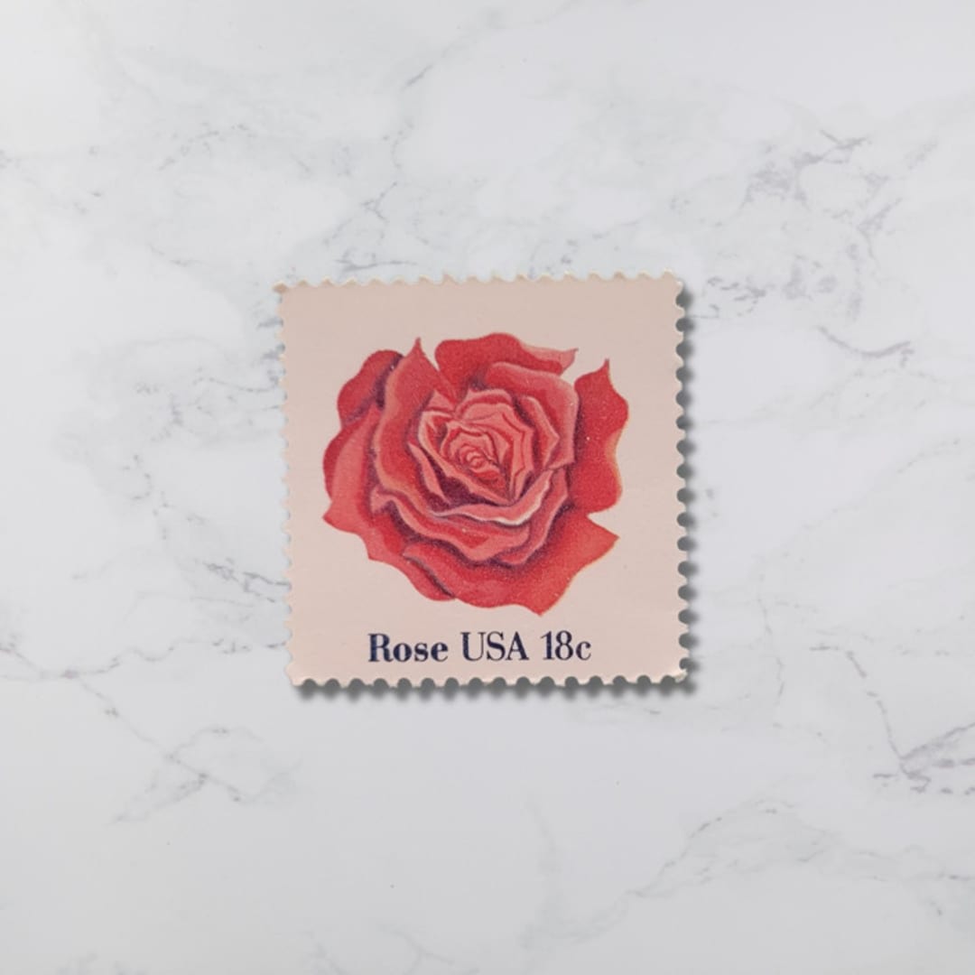 "Rose | Vintage Stamp, 18 cents, 1981 | 5 each" - Postage Stamps in red by The Silver Stamps