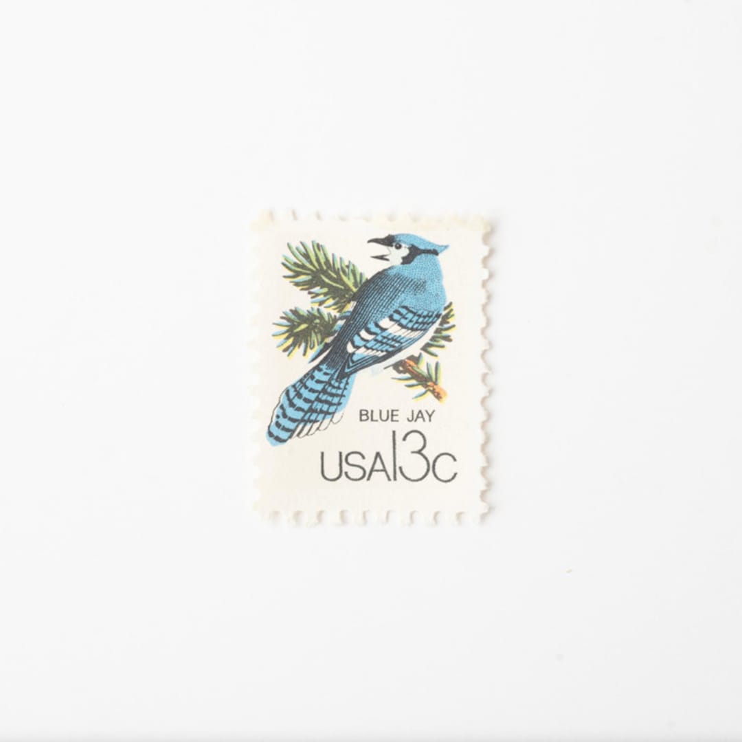 "13 Cent Blue Jay Postage Stamps // Set of 10 // UNUSED Vintage Stamps" - Postage Stamps in blue by Flourish Fine Writing