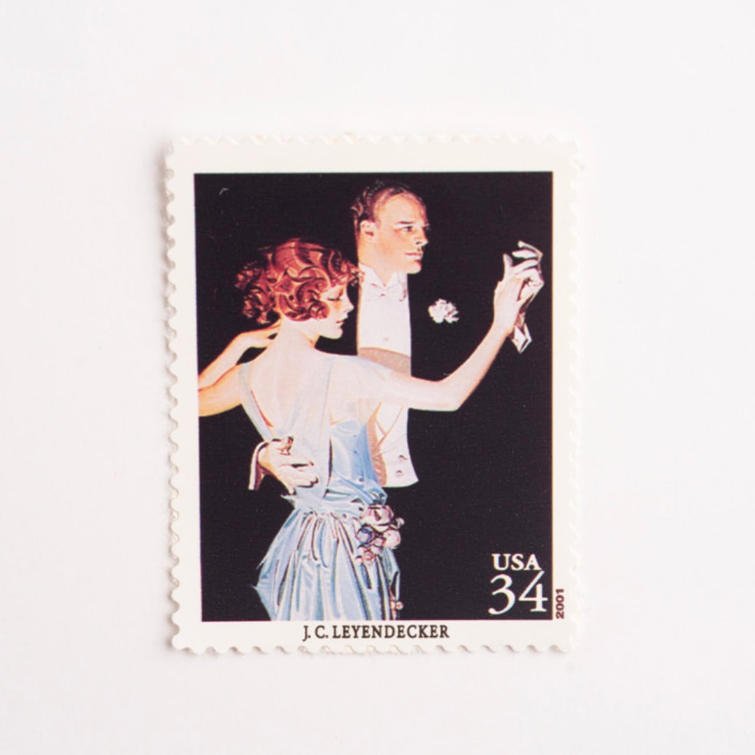 "32 Cent J.C. Leyendecker "Arrow Collar Man" Postage Stamps // Set of 5 // UNUSED Vintage Stamps" - Postage Stamps in black by Flourish Fine Writing