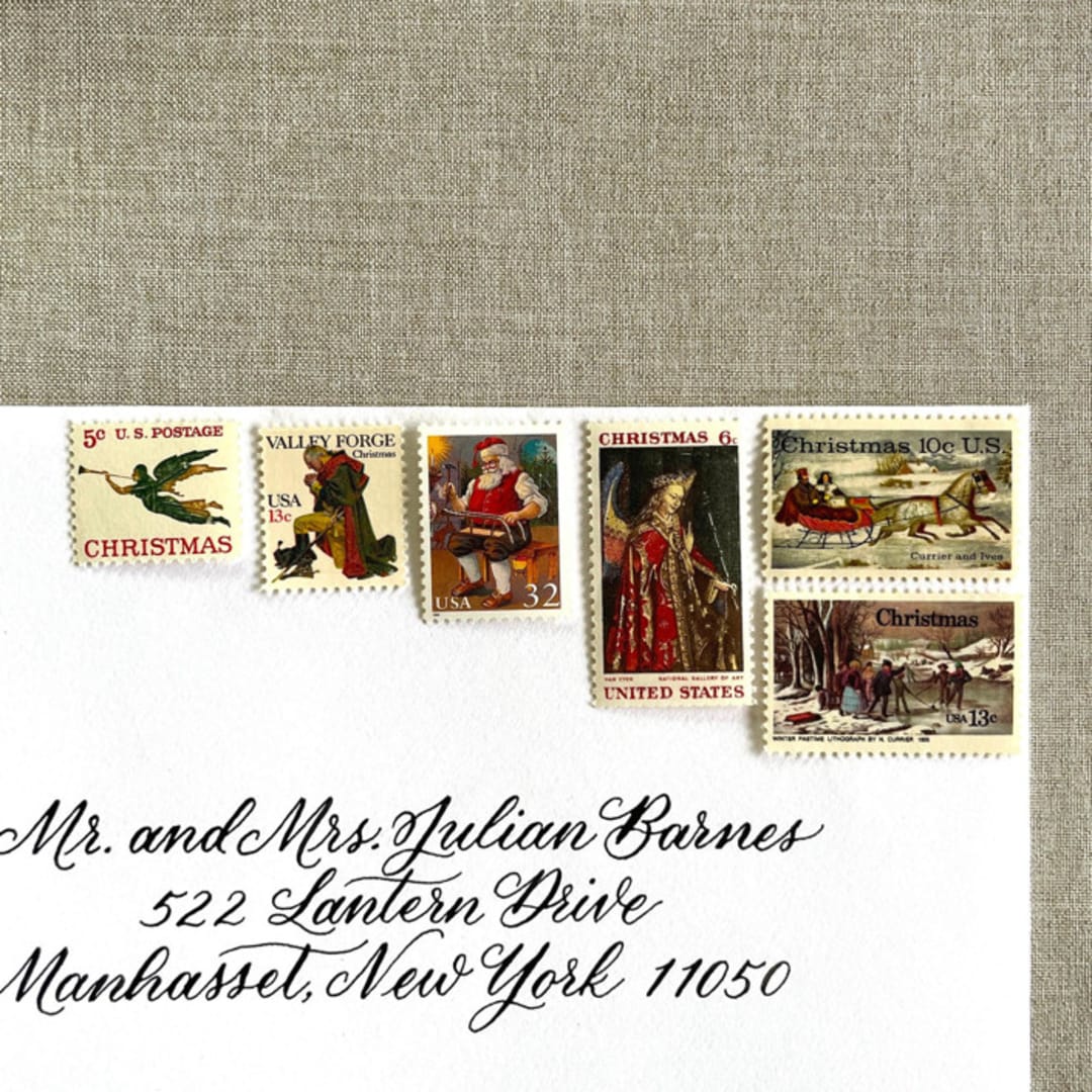"Christmas Dark Vintage Postage, 10 Sets" - Postage Stamps in multicolor by Jennifer Kramer