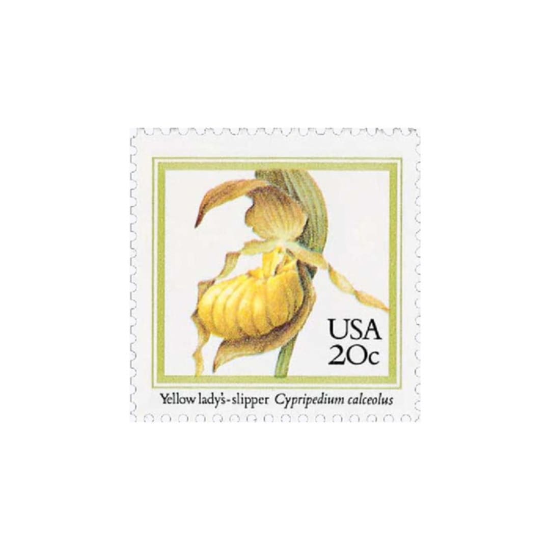"20 Cent Yellow Lady's Slipper Orchid Postage Stamps // Set of 10 // UNUSED vintage stamps" - Postage Stamps in yellow by Flourish Fine Writing