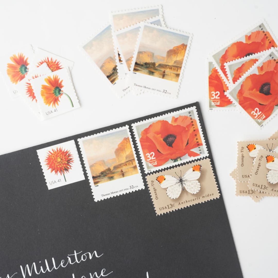 "Verona Sunset Postage Set // Set of 5 // $1.18 in postage per set" - Postage Stamps in orange by Flourish Fine Writing