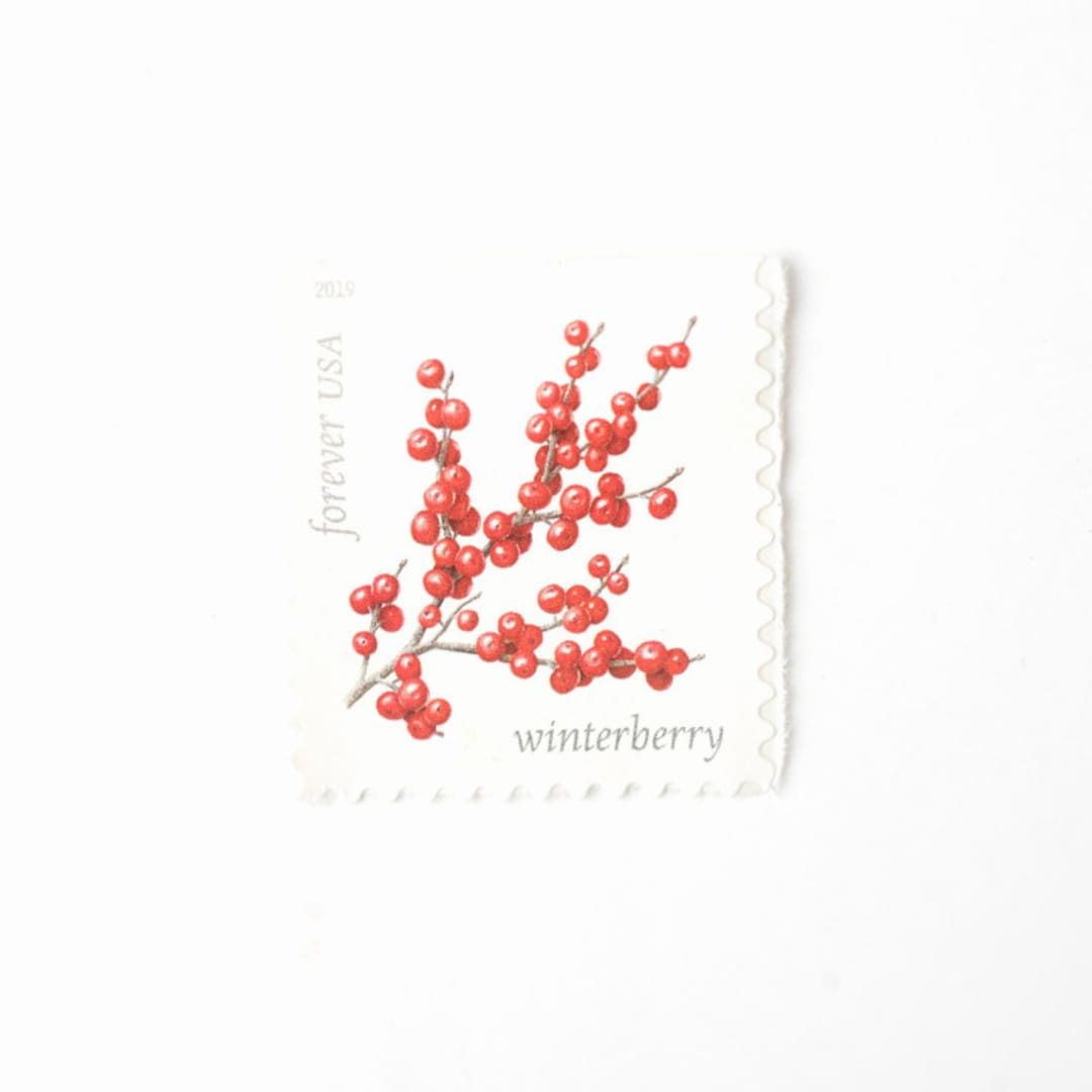 "Red Winterberry Forever Postage Stamps // Set of 10 // UNUSED Vintage Stamps" - Postage Stamps in red by Flourish Fine Writing
