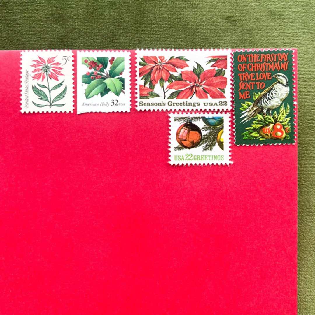 "Christmas Poinsettia Postage Collection" - Postage Stamps in multicolorassorted-colors by Little Postage House