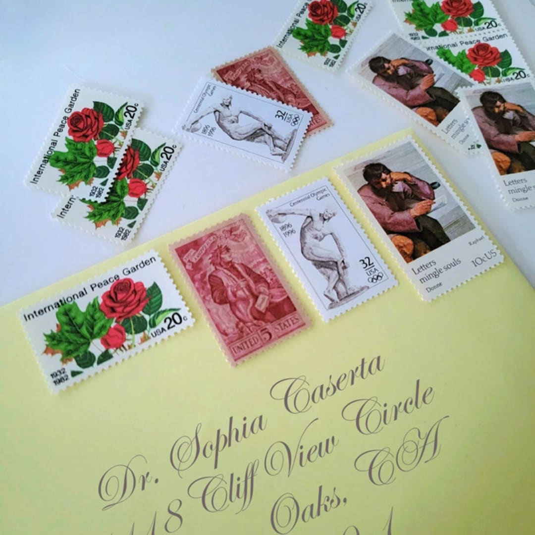 "Pink & White Vintage Postage Set | "Mediterranean Magic" | One Ounce | Set of 5" - Postage Stamps in multicolorassorted-colors by The Silver Stamps